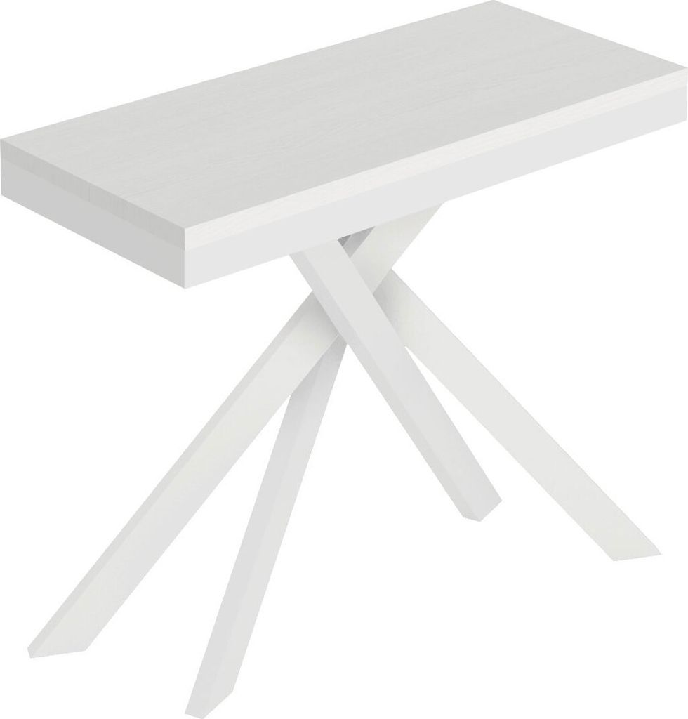 Ausziehbare Konsole 90x40/300 cm Saki Evolution, weiße Esche, weißer Rahmen