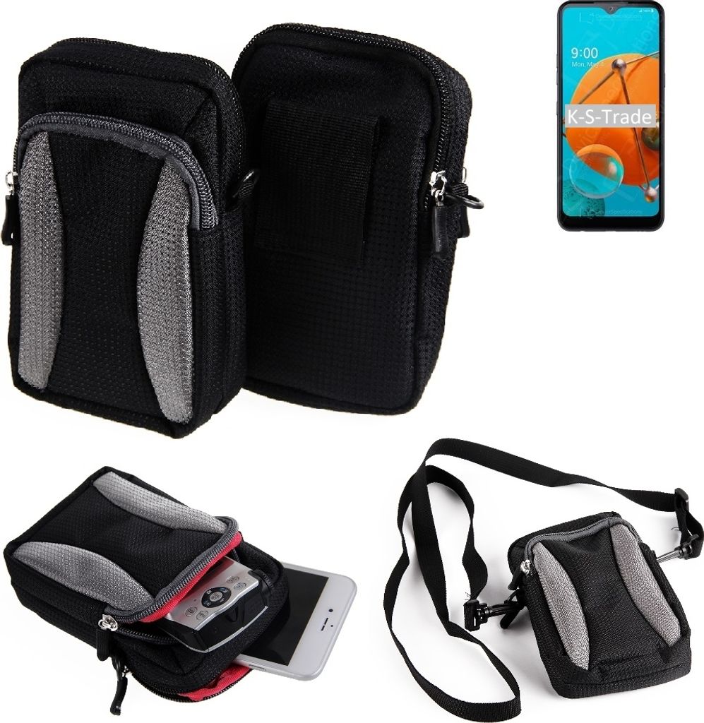 K-S-Trade Holster Schutz Hülle kompatibel mit LG Electronics K51 Handy Hülle Gürteltasche Umhängetasche mit Zusatzfach schwarz