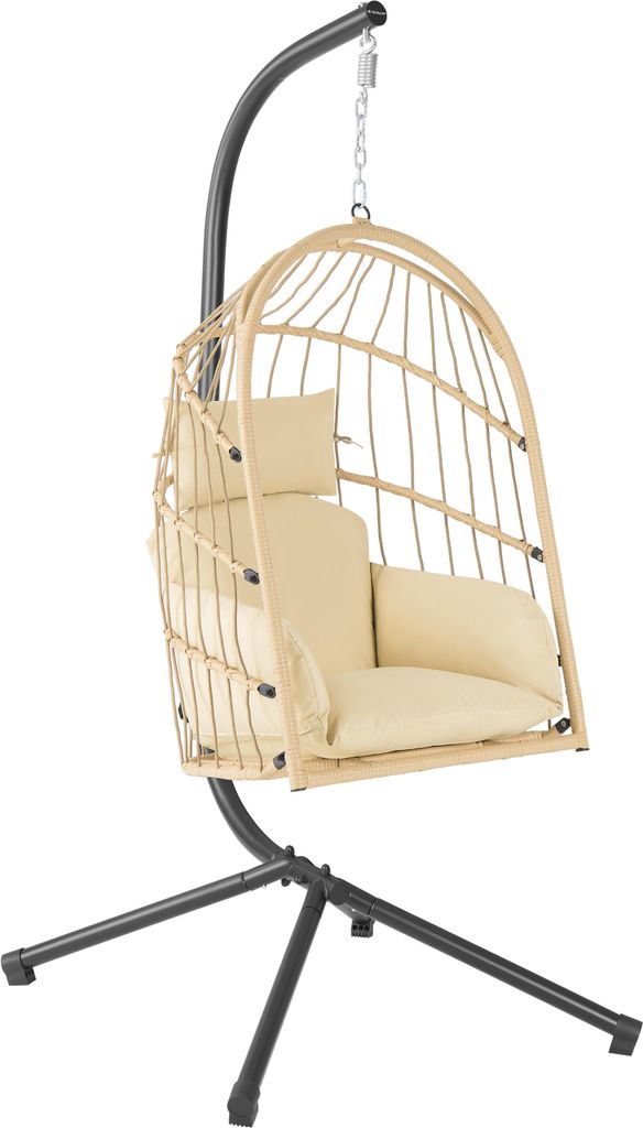 HinHocker Hängesessel mit Gestell, Creme, Hängeschaukel für Indoor und Outdoor, Schaukelstuhl