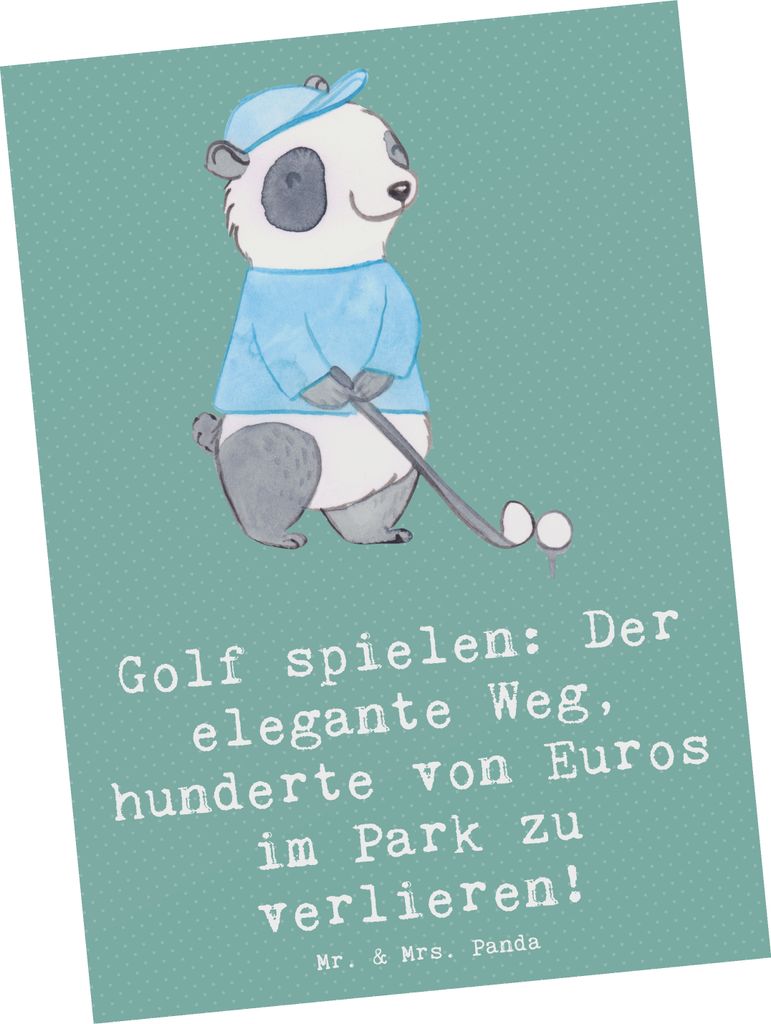 Mr. & Mrs. Panda Postkarte Golf Eleganz - Meeresbrise - Geschenk, Teamsport, Sportler Geschenke, Alltag, Ansichtskarte, Sportart, Missgeschicke, An...