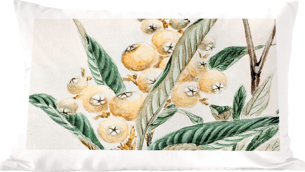 MuchoWow Zierkissen Sofakissen Wohnzimmer Dekokissen 60x40 cm Beere - Japanisch - Blatt - Vintage - Kopfkissen - Polster mit Foto