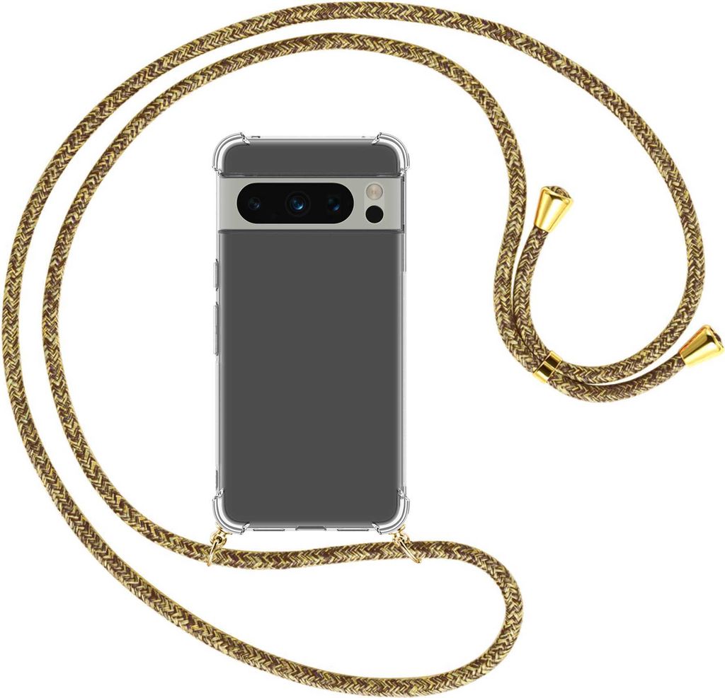 Handykette Backcover-Schutzhülle mit Band (Metall goldfarben) für Google Pixel 8 Pro (6.7'') - braun+beige