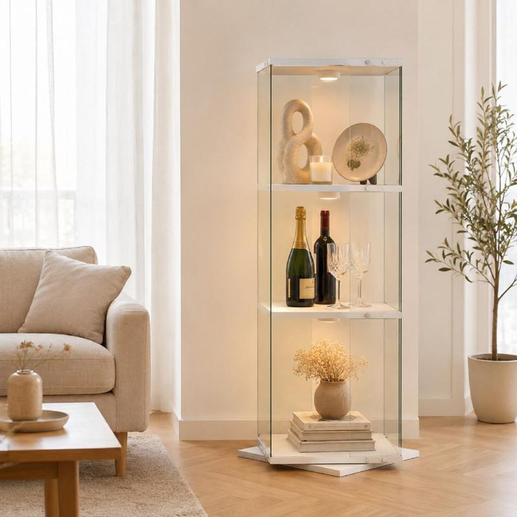 ProximaX Glasvitrine 360° drehbar Weiß mit 3 Ebenen, RGB Produktbild 