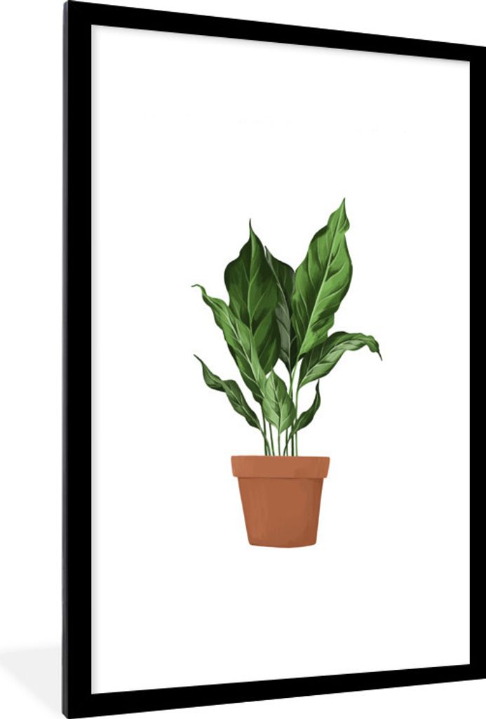 MuchoWow MuchoWow Gerahmtes Poster Pflanzen - Blumentopf - Weiß 60x90 cm - Poster mit zchwarzem Bilderrahmen - Dekoration - Wandposter Wohnzim...
