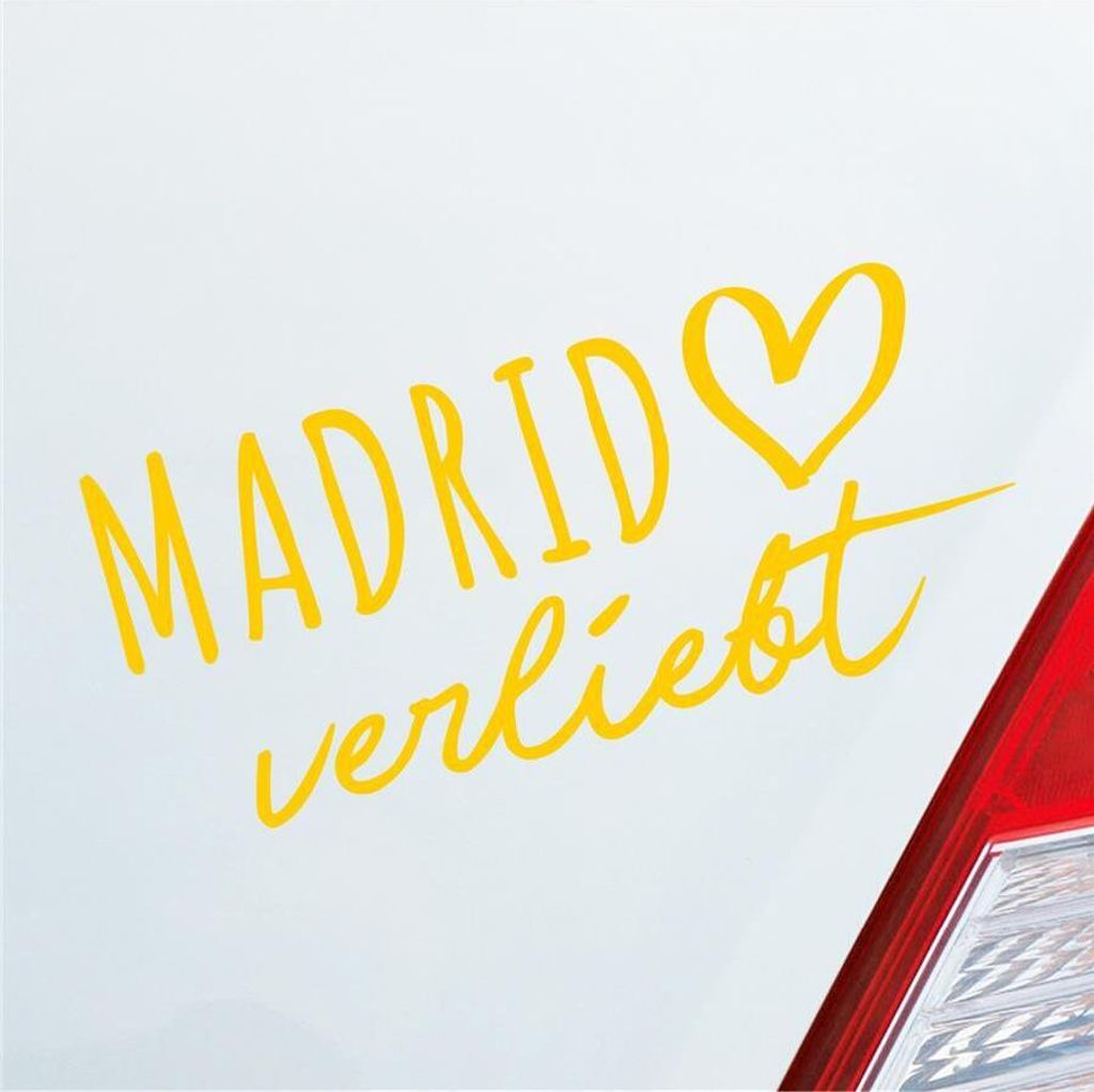 Auto Aufkleber Madrid verliebt Herz Stadt Heimat Liebe Car 19x9 cm Gelb Sticker Heckscheibenaufkleber