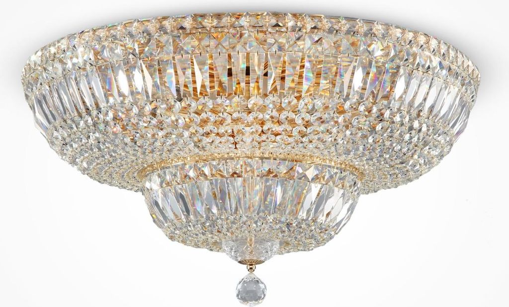 Deckenlampe Metall Glas rund D: 60,5 cm in Gold E14 Klassisch Kristall Deckenleuchte