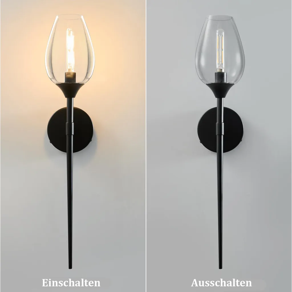 Applique Moderna Nero E14 Vetro - Lampada Muro Interno 12x61cm - 4