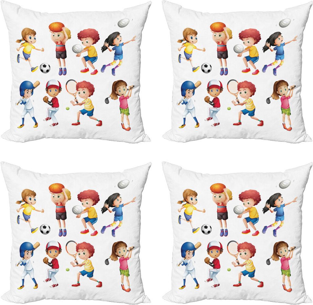 ABAKUHAUS Sport Kissenbezug Set (4 Stück), aktive Kinder, Moderner Doppelseitiger Digitaldruck, 40 cm x 40 cm, Mehrfarbig