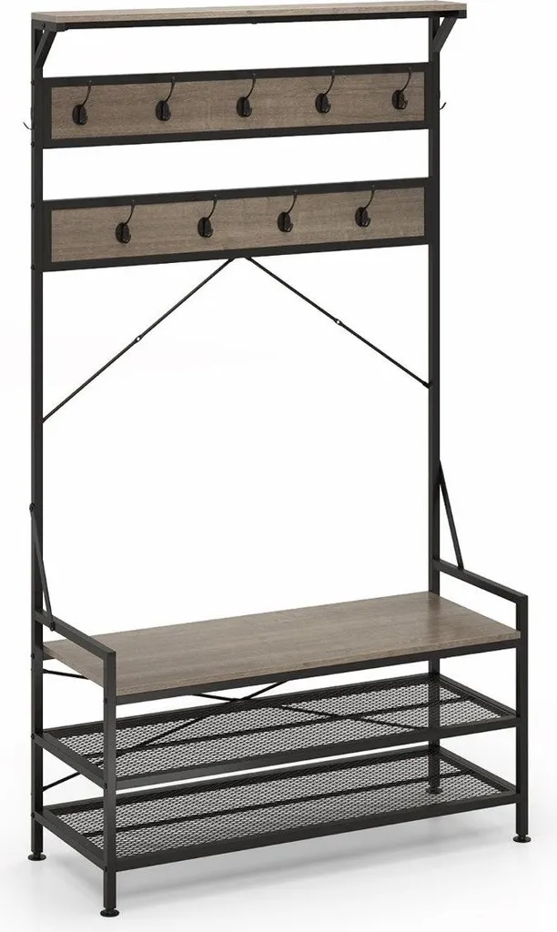 Fini le désordre : Porte-manteau gris avec banc et rangement chaussures