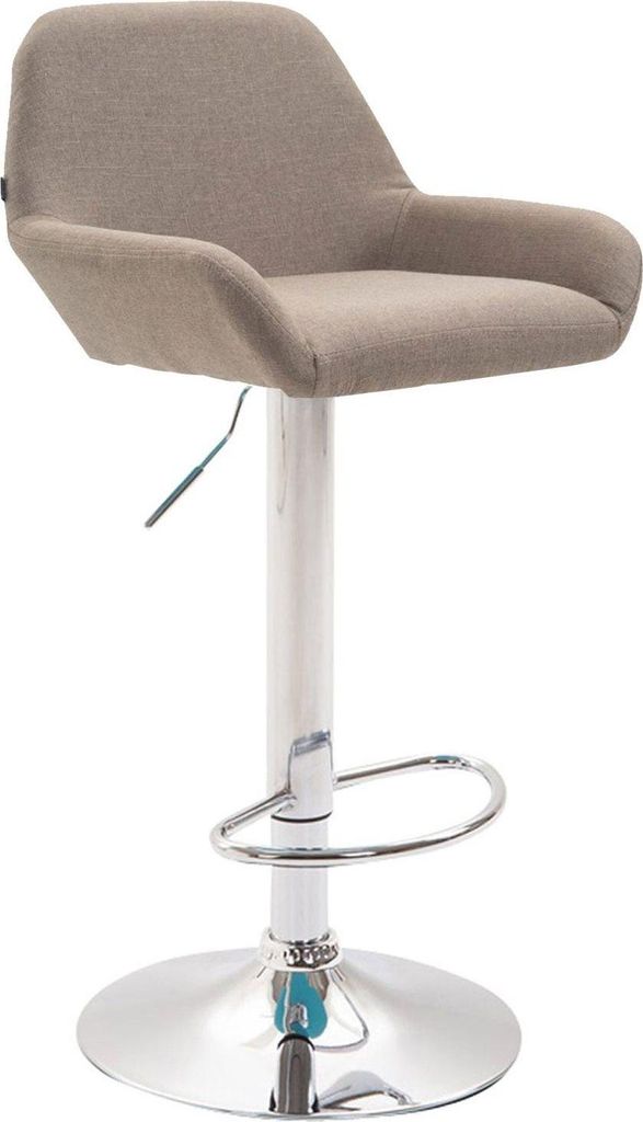 Barhocker Stoff - Sitzhocker - Lackierte Rückenlehne - Höhenverstellbar | Farbe: Taupe | Grundfarbe: Chrom