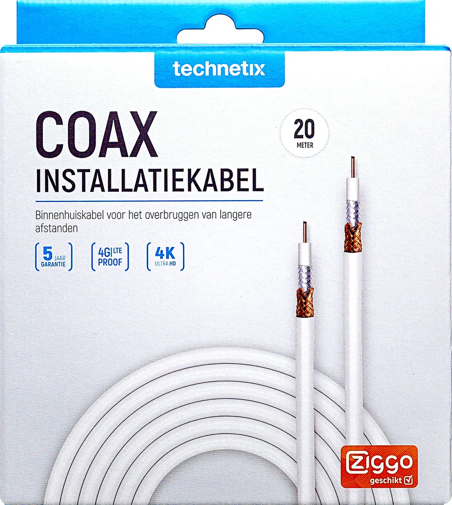 Câble coaxial blanc 20 mètres Technetix pour antenne TV et décodeur - 2