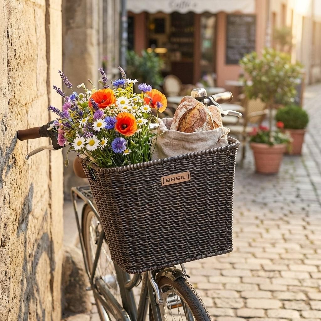 Basil predný košík na bicykel BREMEN RATTAN LOOK FM Obrázok produktu 