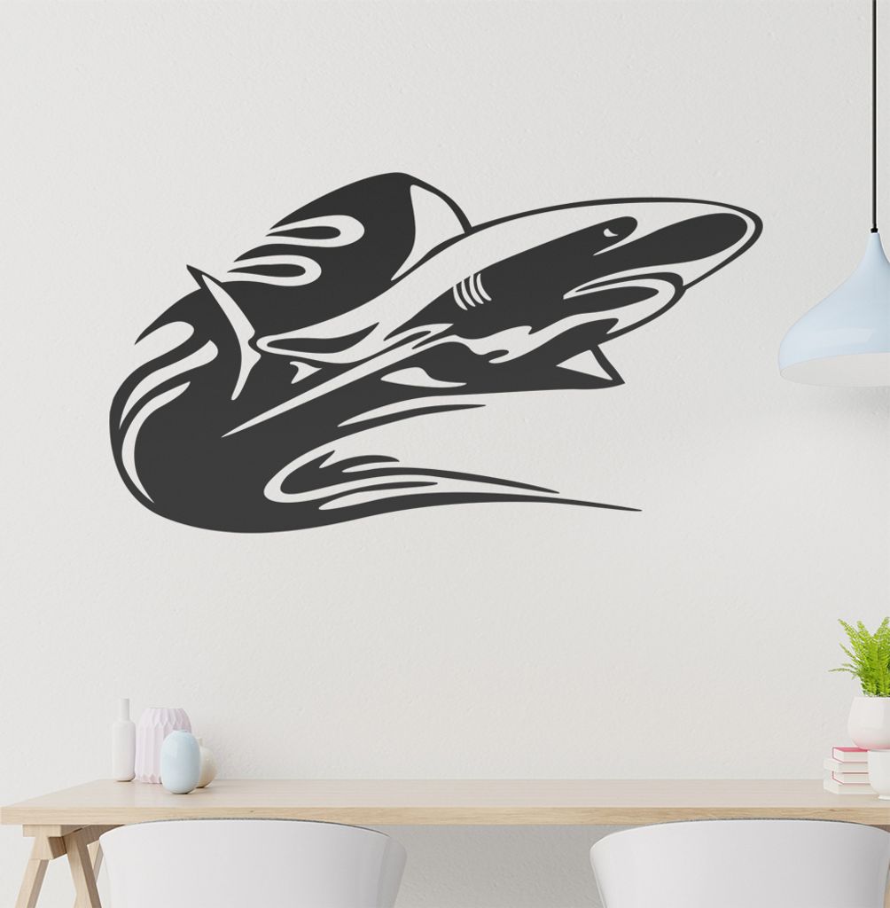 Tribal Hai Wandtattoo in 6 Größen - Wandaufkleber Wall Sticker - Dekoration, Küche, Wohnzimmer, Schlafzimmer, Badezimmer