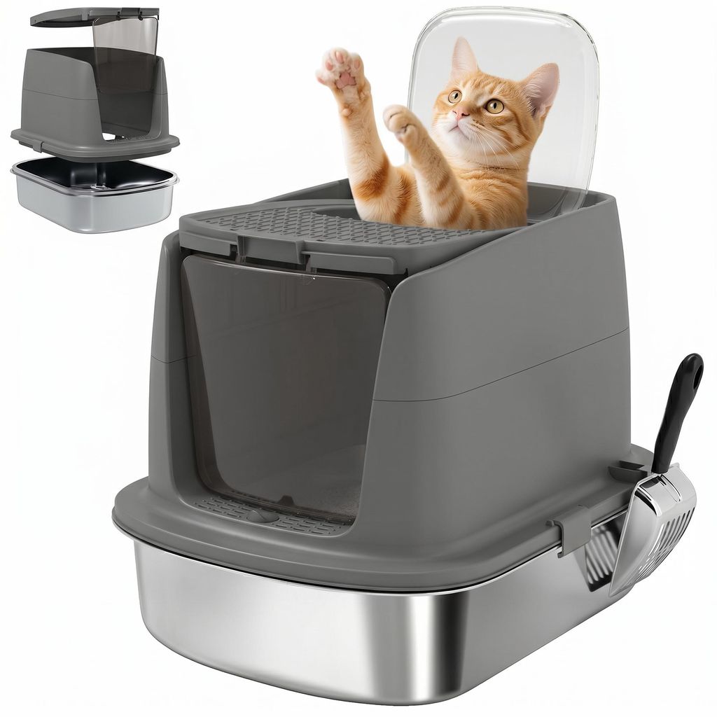 PawHut Edelstahl Katzentoilette, geschlossen, mit Produktbild 