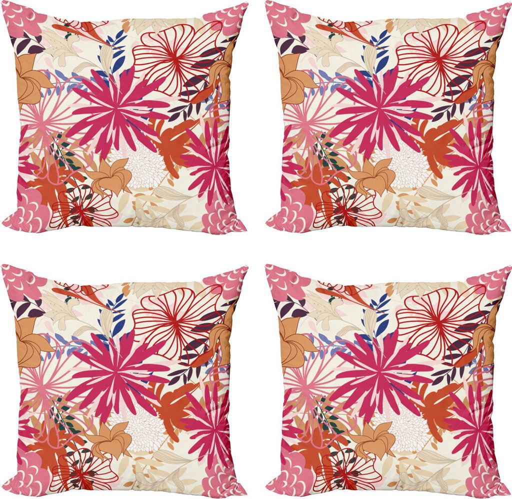 ABAKUHAUS Blume Kissenbezug Set (4 Stück), Vivid Blumengesteck, Moderner Doppelseitiger Digitaldruck, 60 cm x 60 cm, Mehrfarbig