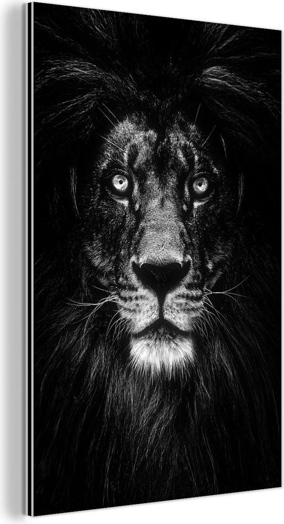 MuchoWow Wanddekoration Metall Metallbild Wandkunst 60x90 cm Tier - Porträt - Schwarz - Weiß MuchoWow Aluminium Gemälde - Wandbilder - Aluminium