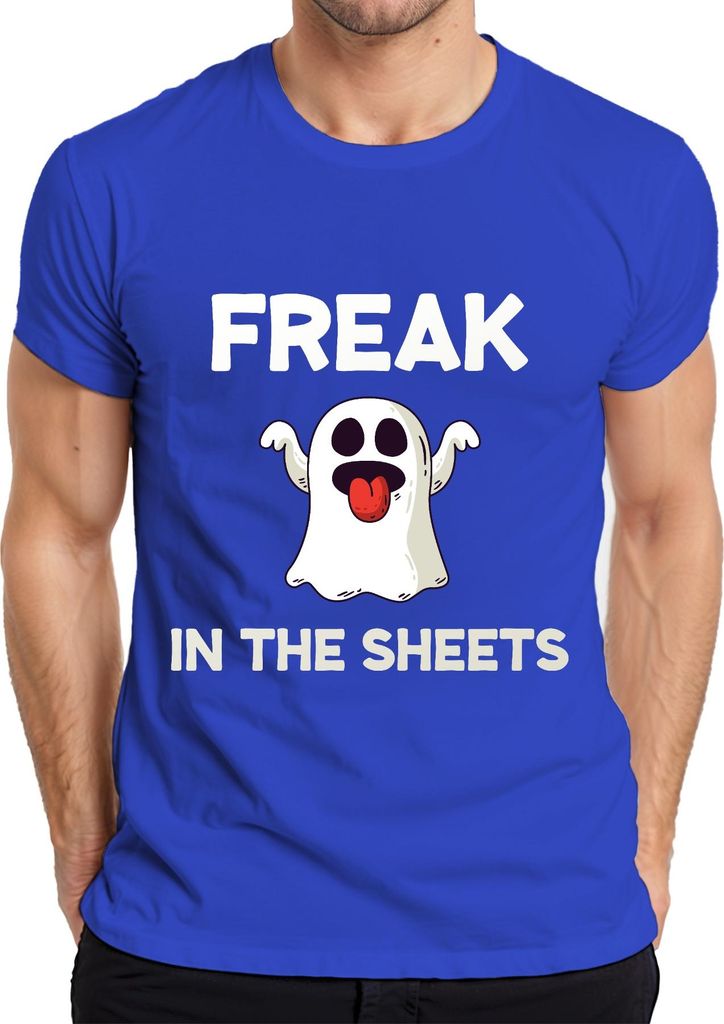 FREAK IN THE SHEETS Halloween Geist lustig Geschenk y Frech Herren T-Shirt, Blau, S
