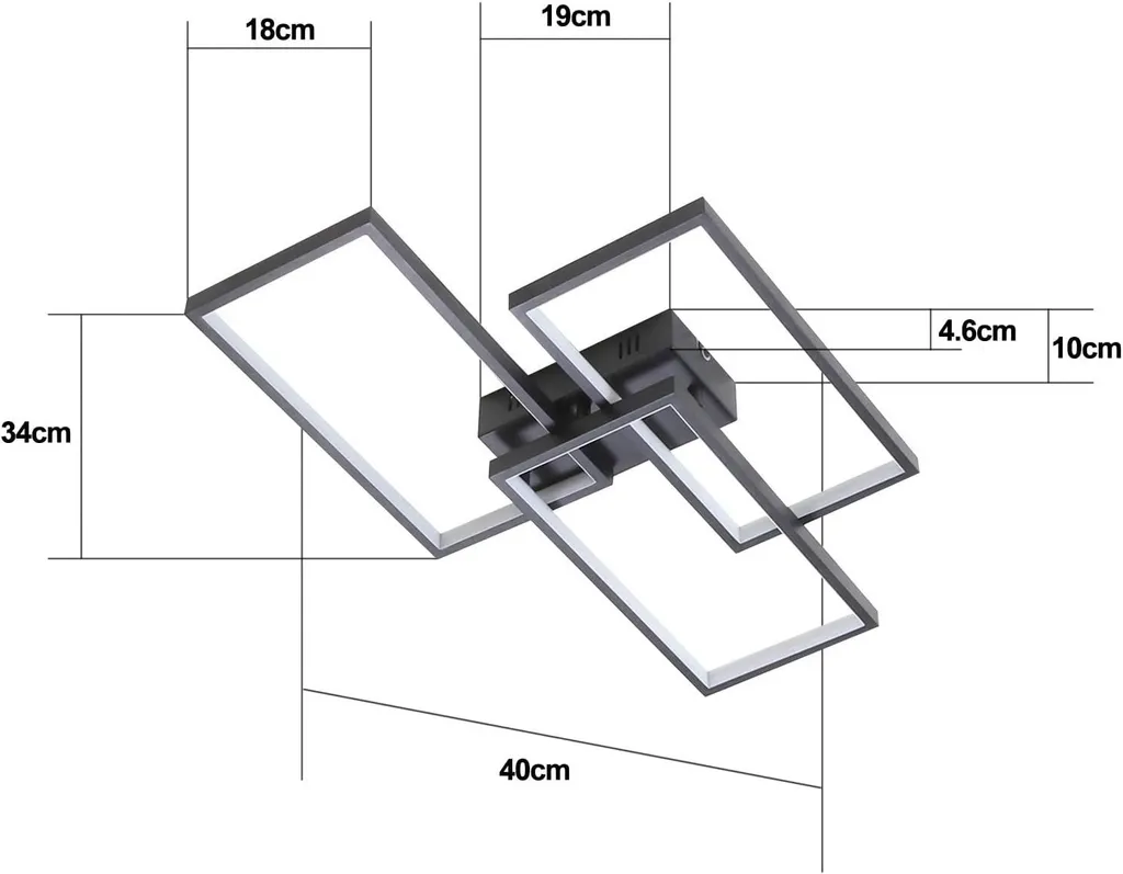ZMH Plafonnier LED Noir 64W Variable avec Télécommande Design Moderne