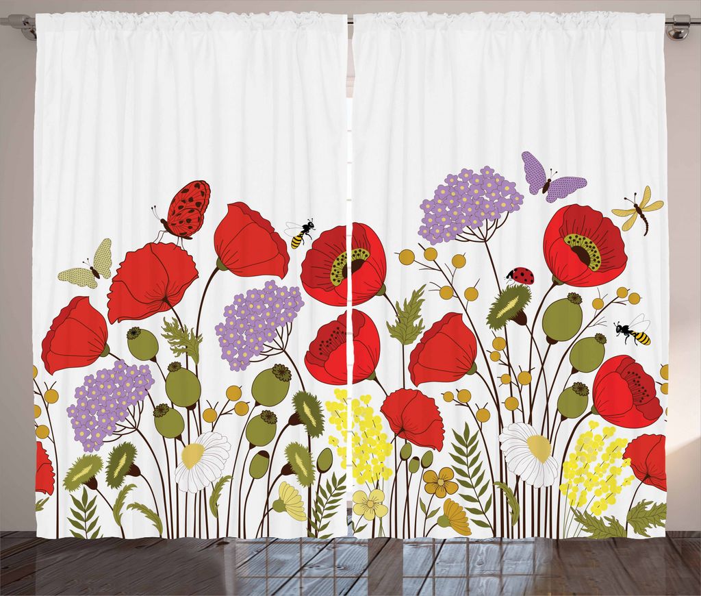 ABAKUHAUS Green Flower Rustikaler Vorhang, Natur Szene Fauna, Wohnzimmer Universalband Gardinen mit Schlaufen und Haken, 280 x 245 cm, Mehrfarbig