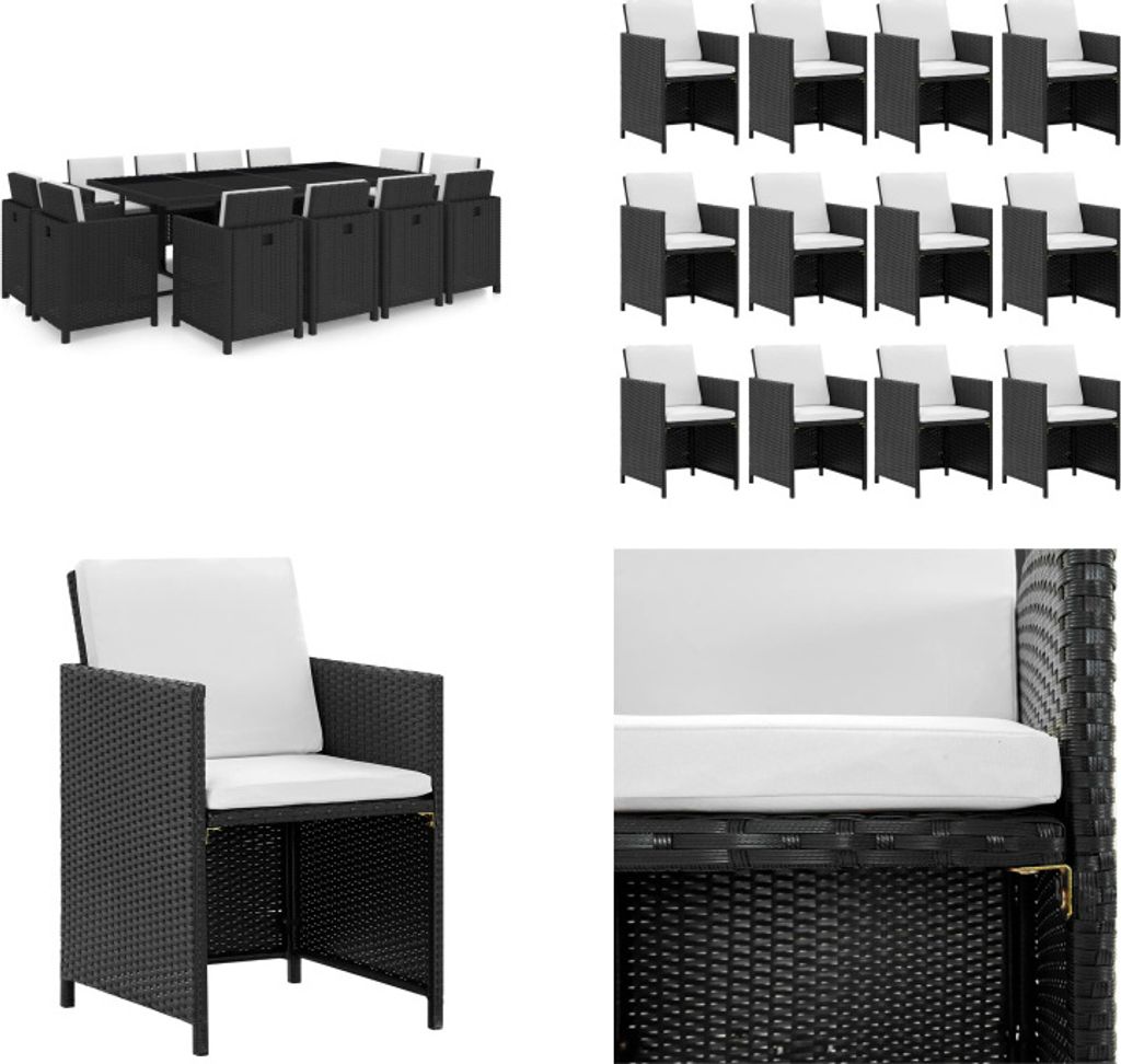 vidaXL 13 tlg. Garten Essgruppe mit Auflagen Poly Rattan Schwarz - Gartenmöbel-Set - Gartenmöbel-Sets - Gartentisch Und Stühle - Gartentische Un...