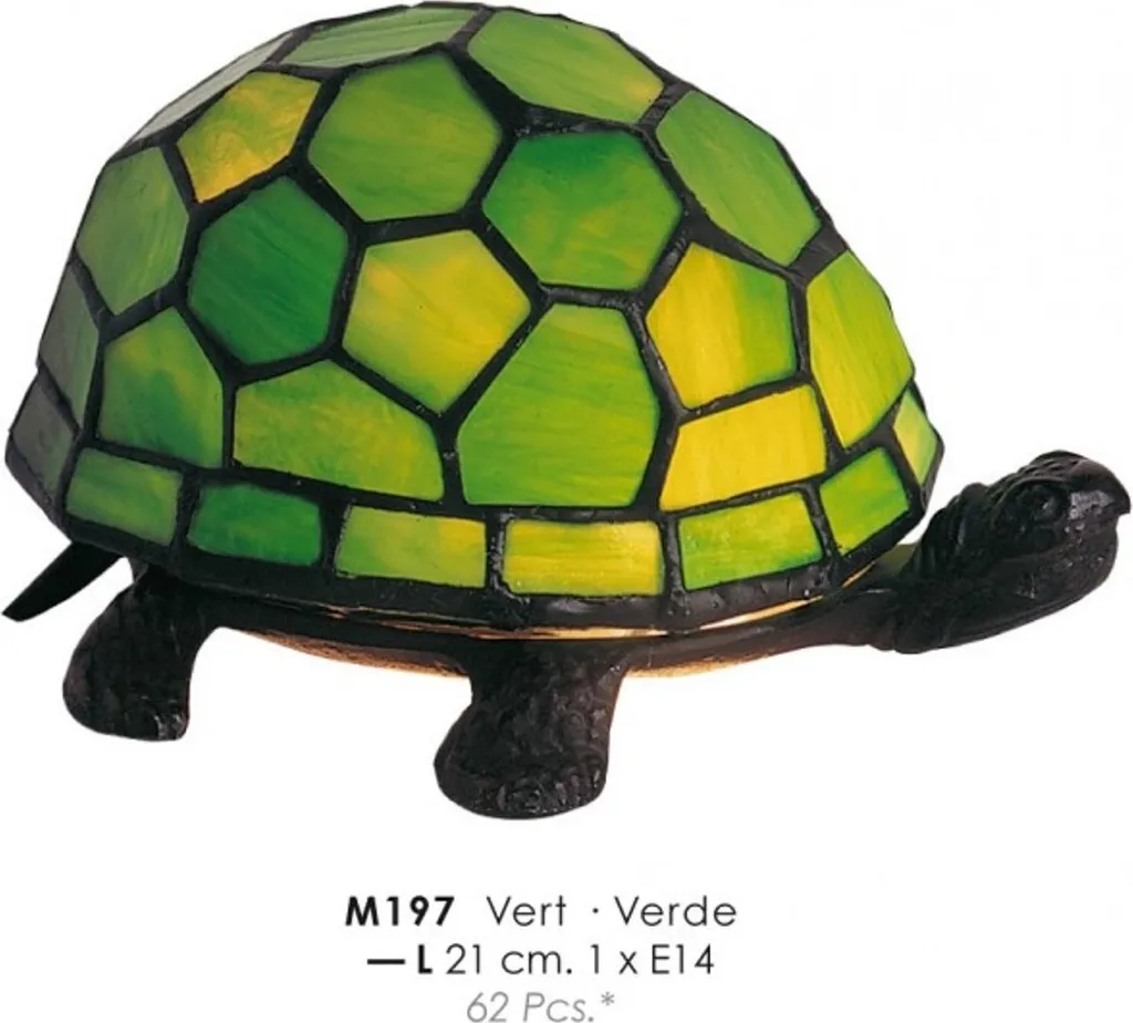 Lampe Tortue Verte Vitrail Tiffany M197 Diamètre 21cm Finition Artisanale