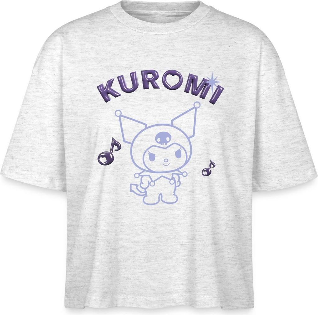 Spreadshirt Kuromi Outline Mit Chrome Schriftzug Boxy Shirt Damen, XS, Weiß meliert