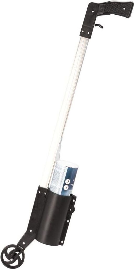 A product shot of a marking stick with a can holder.