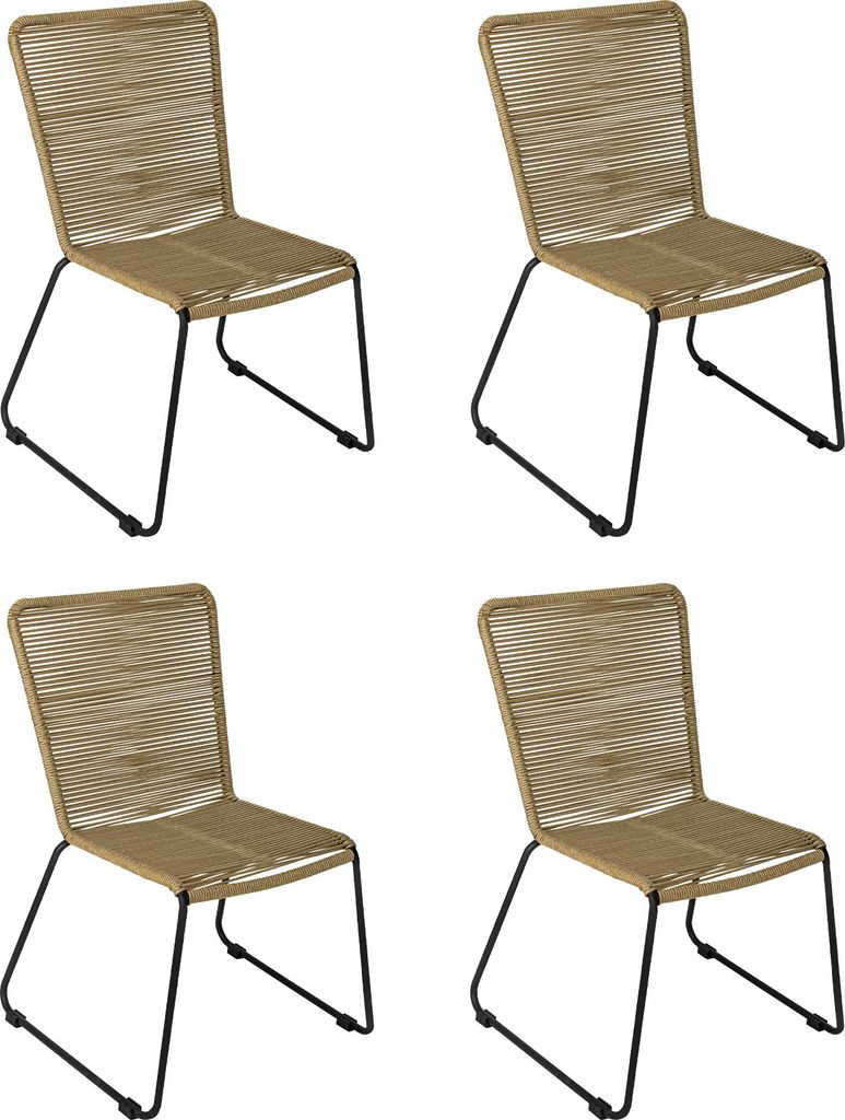 Gartenstuhl Outdoor-Seilstuhl Farbe Taupe mit Eisen-Gestell in schwarz ISRA (4er Set)