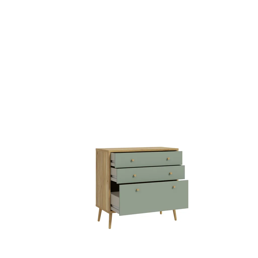 Commode 3 Tiroirs Whenua Chêne Naturel - Rangement Robuste 86cm de Haut