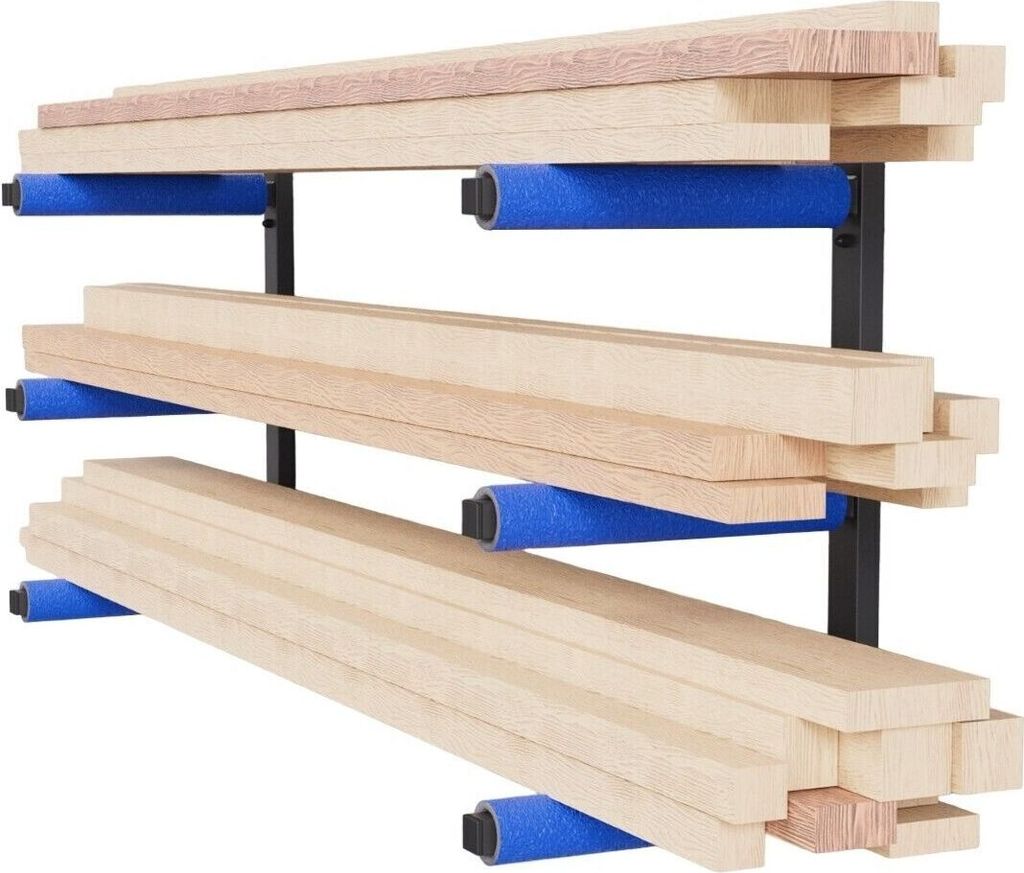 Wandhalterung Werkstattregal Holzregal Wandbefestigung Garage 3 Ebenen Blau 10339