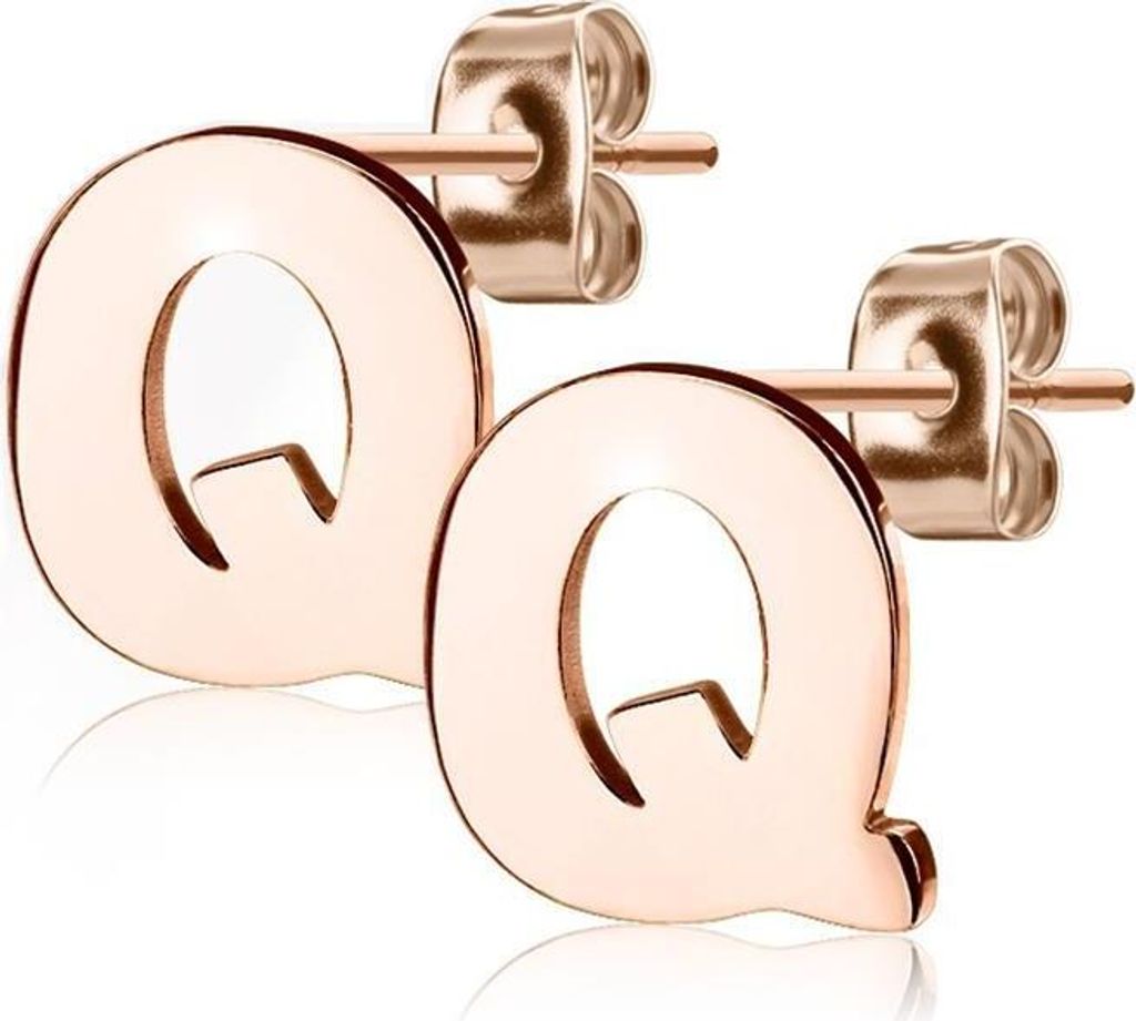 Q Ohrstecker Buchstaben Rosegold aus Edelstahl Damen