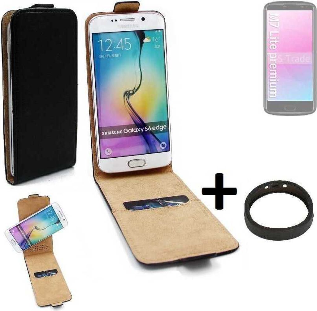 K-S-Trade TOP SET Handyhülle kompatibel mit Bea-fon M7 Lite premium 360° Flipstyle Schutzhülle Smartphone Tasche schwarz + TPU Bumper, Case Hülle