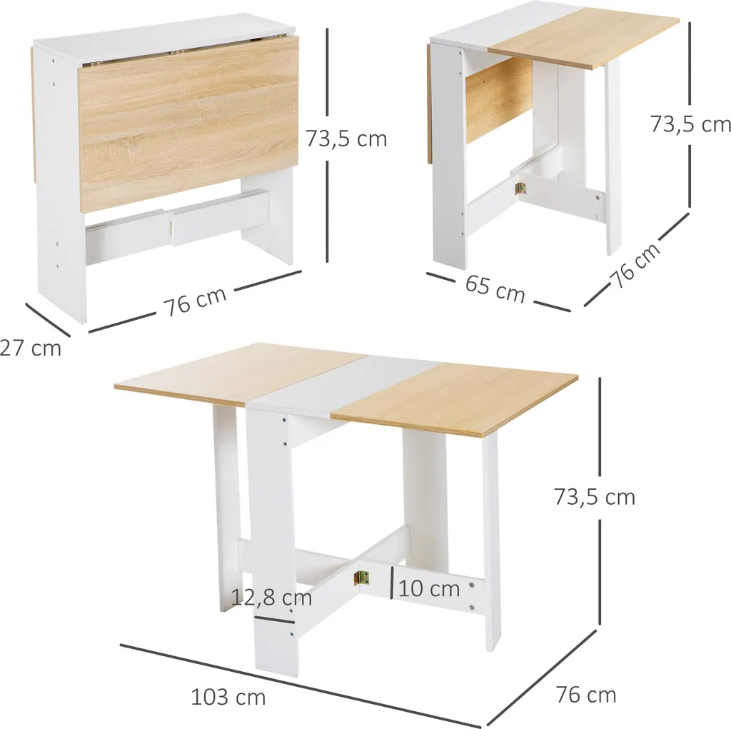 Table à Manger Pliante Gain de Place 103 cm Design Scandinave Bois - 5