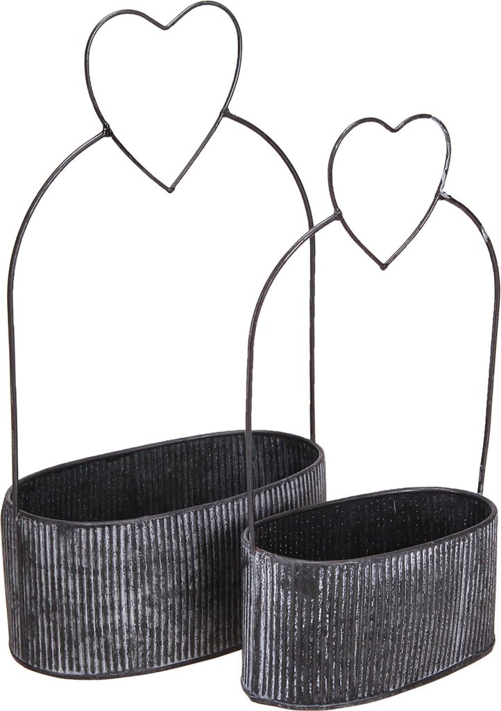 Deko Herz-Schalen Set 2x Metall Schwarz Oval Vintage-Look