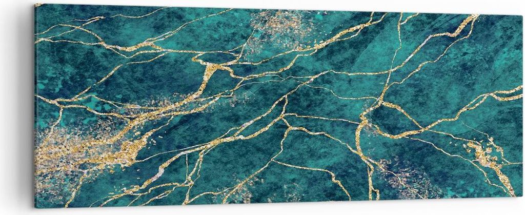 Bild auf Leinwand - Leinwandbild - Einteilig - Abstraktion Gold Türkis - 140x50cm - Wand Bild - Wanddeko - Wandbilder - Leinwanddruck - Bilder - W...