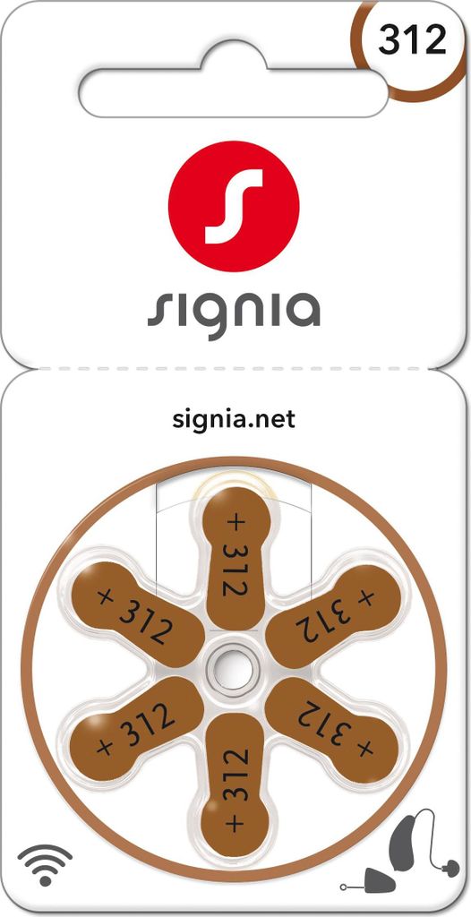 Signia Gr. 312 Hörgerätebatterien 6er Blister PR41 Braun Produktbild 