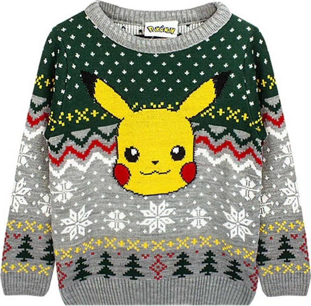Pokemon - Pullover für Kinder - weihnachtliches Design NS6874 (116) (Grau/Grün/Gelb)