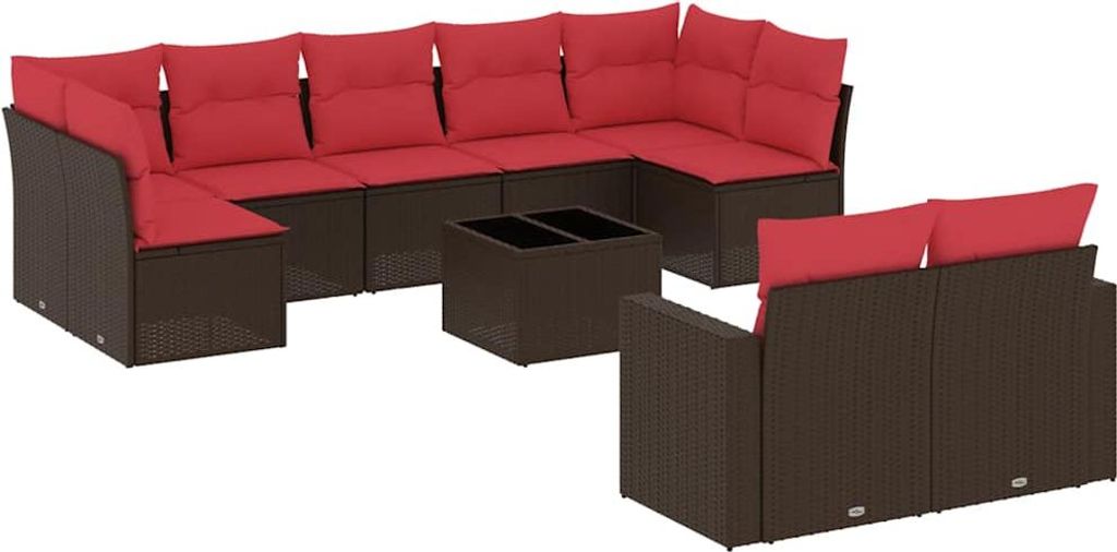 vidaXL 10-tlg. Garten-Sofagarnitur mit Kissen Braun Poly Rattan