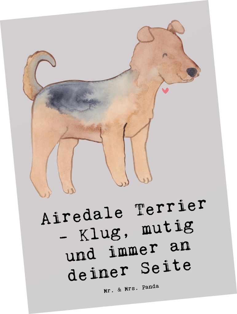 Mr. & Mrs. Panda Grußkarte Airedale Terrier - Grau Pastell - Geschenk, Hunderassen, Hund, Postkarte, treue Begleiter, Postkarten, Ansichtskarten, ...