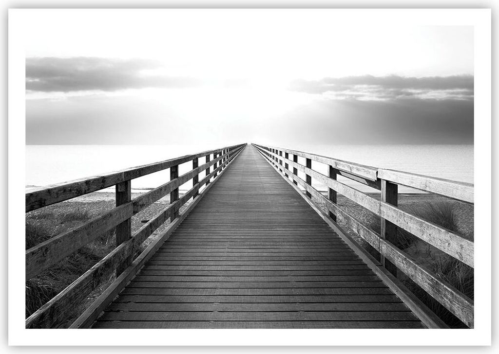 Poster - Poster ohne Rahmen - Pier Perspektive Schwarzweiß - 100x70 cm - Wand Bild - Wanddeko - Wandbilder - Kunstposter - Wandposter - Bilder - K...