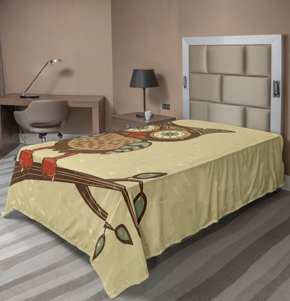 ABAKUHAUS Eule Bettlaken, Nette Eule, die auf Niederlassungs-Augen-Tier-Spaß-Pastell Retro modernen Grafik sitzt, weiches bequemes oberes Bettlake...