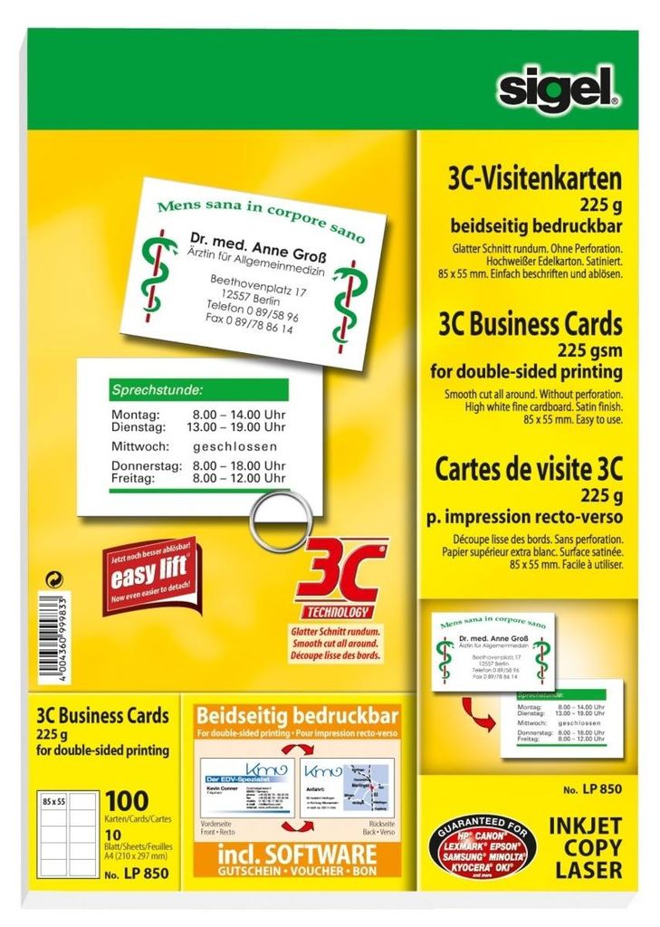 SIGEL LP850 Visitenkarten, 3C, hochweiß, beidseitig Produktbild 