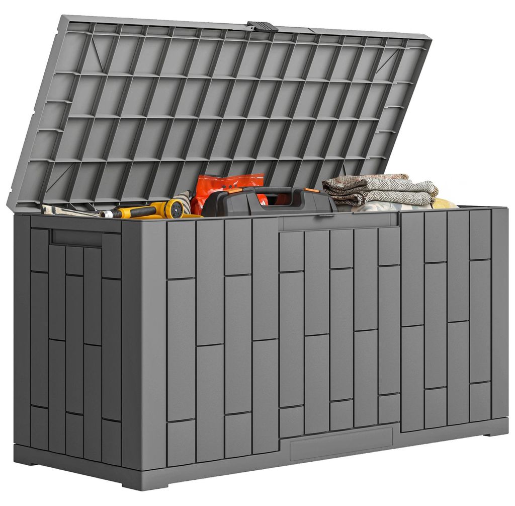 Outsunny Gartenbox 227 Liter Wasserdicht Abschließbar Auflagenbox mit Holzoptik