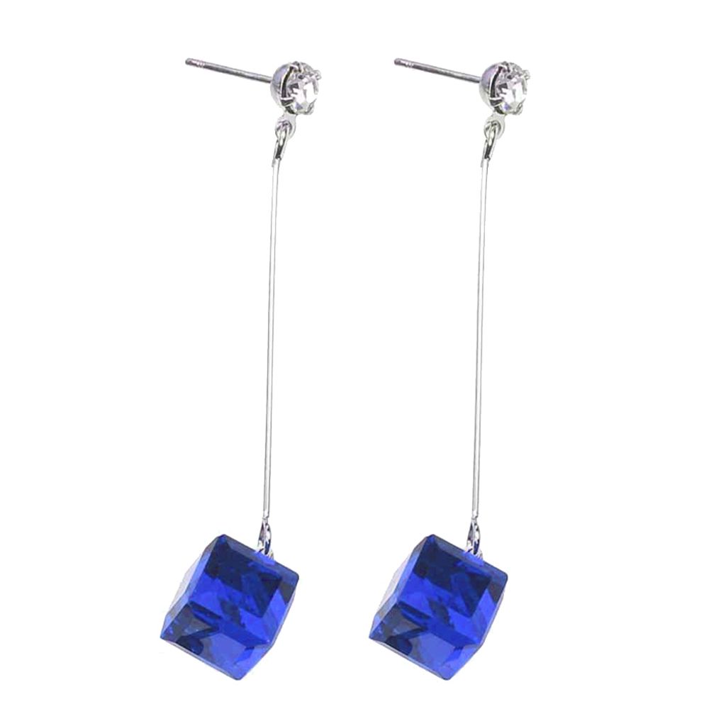 Damen-Ohrstecker, transparent, kubisch, mit Strasssteinen, baumelnd, Schmuck, Geschenk-Blau