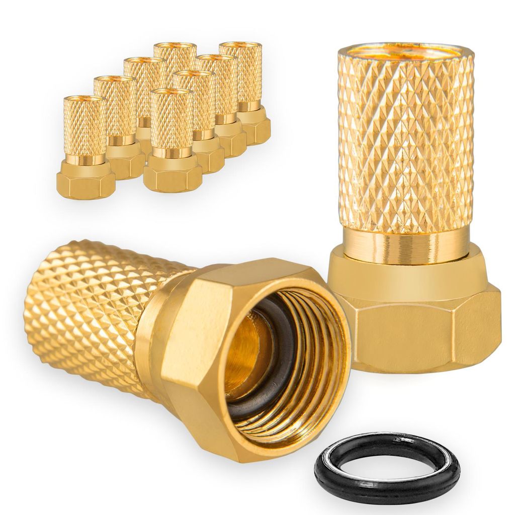 SET ( 10 x F-Stecker vergoldet mit Gummidichtung )