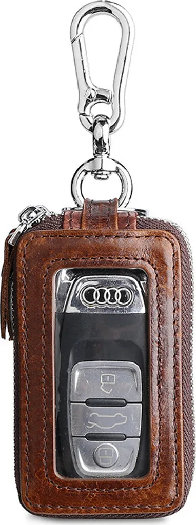 INF Portachiavi in vera pelle, blocco RFID, porta chiavi per auto con portachiavi multifunzione Marrone