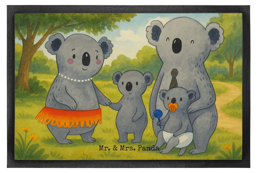 Mr. & Mrs. Panda fußmatte Koala Familie Design 40 x 60 cm - Weiß - Geschenk, Muttertag, Mama, Kinder, Gummimatte, Türmatte, Family, Schmutzfangm...