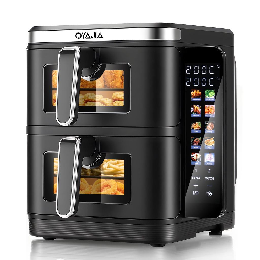 Heißluftfritteuse Doppelstapel mit Sichtfenster, Double Stack Kammern 11L Airfryer,10-in-1 Voreingestellten Programmen, Touchscreen, Friteuse ohne Ö