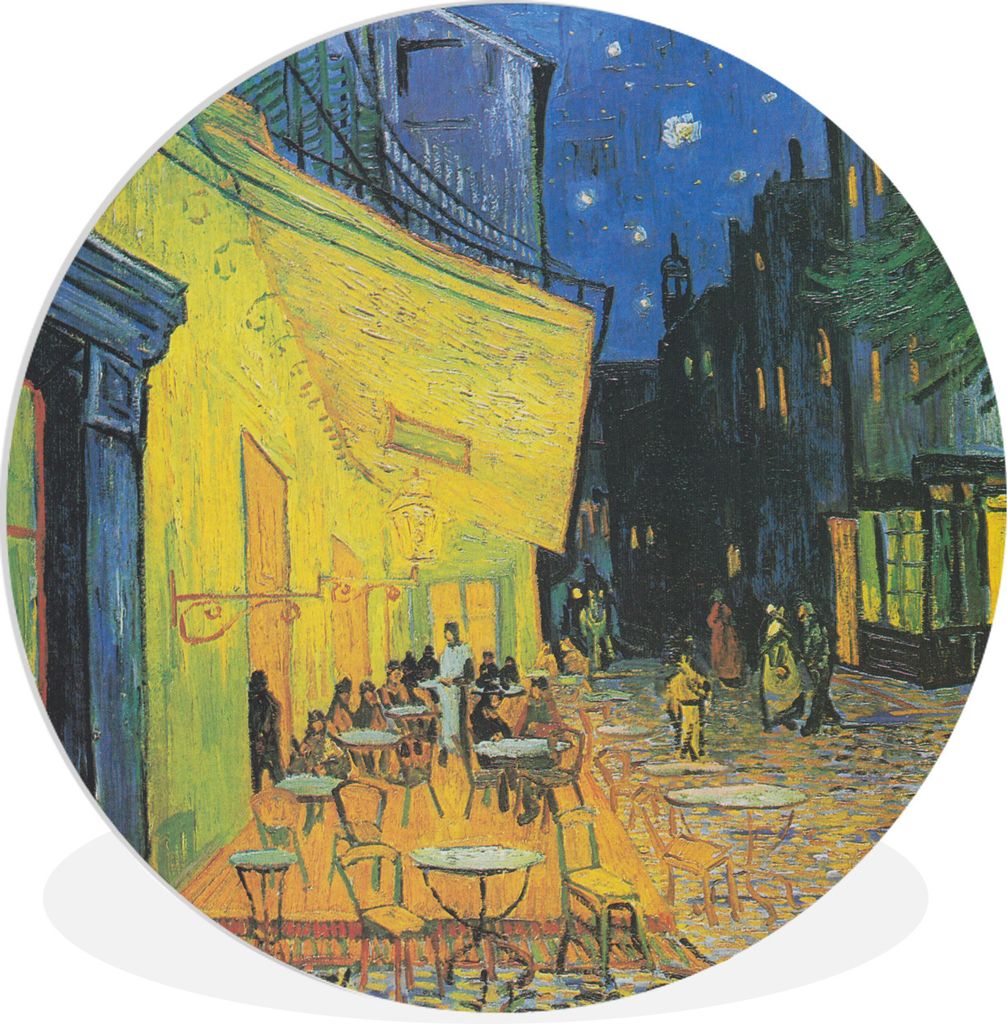 MuchoWow Rundes Wandbild - Runde Bilder Caféterrasse bei Nacht - Gemälde von Vincent van Gogh Ø 60 cm Kreis Wanddekoration Kunststoff - Wandkr...