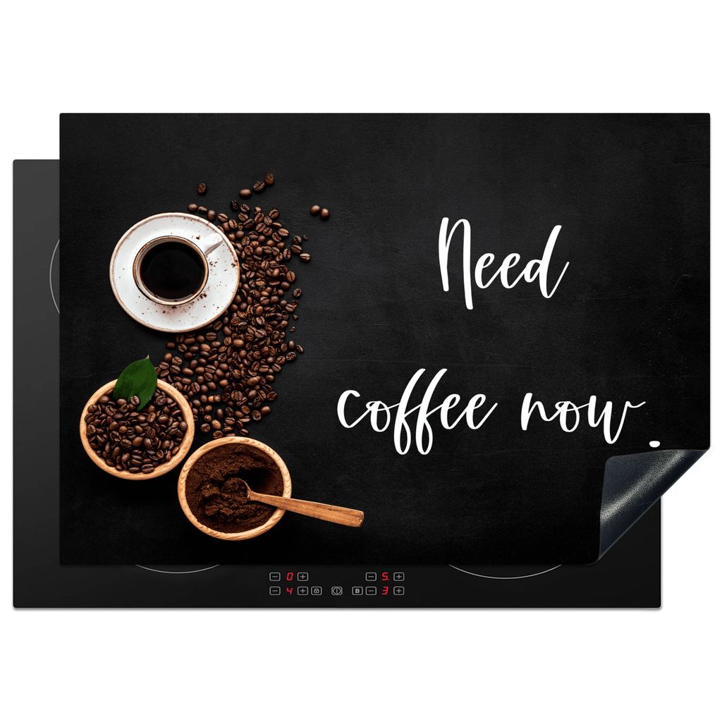 KitchenYeah Herdabdeckplatte Kaffee - Brauche jetzt Kaffee - Induktionsschutz - Küche - Induktionsmatte - Kaffeebohnen , 75x52cm, Küche Deko, G...